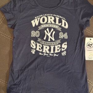 47  New York Yankees World Series Blue Women’s Fitted Short Sleeve Tee